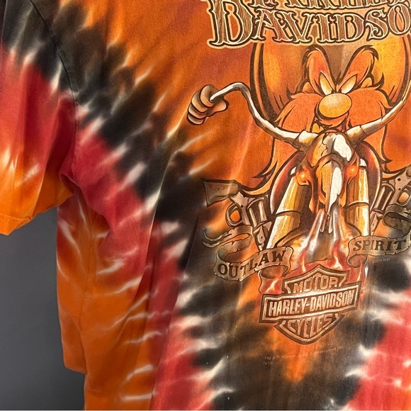 Harley Davidson Motorcycle HD Yosemite Sam Looney Tunes Shirt Tye Dye Orange XL - Picture 10 of 13